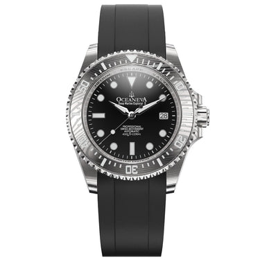 Oceaneva Men's Deep Marine Explorer II 1250m Damascus Steel Watch Rubber Strap